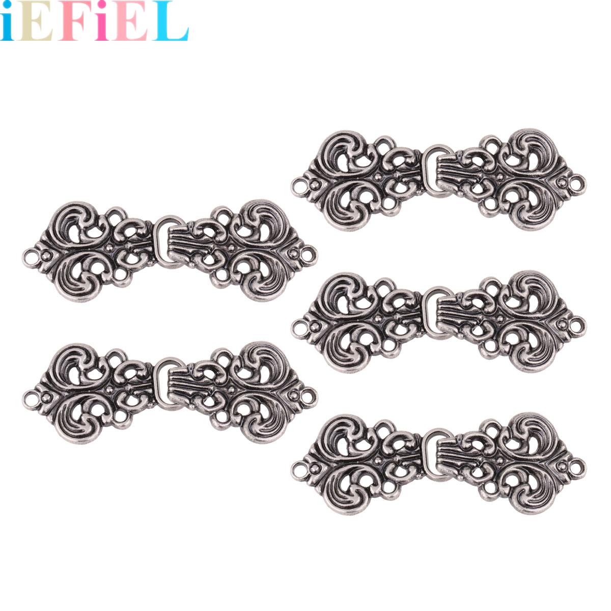 Hook Eye Fastener - 5 Pairs Decorative Buttons Swirl Flower
