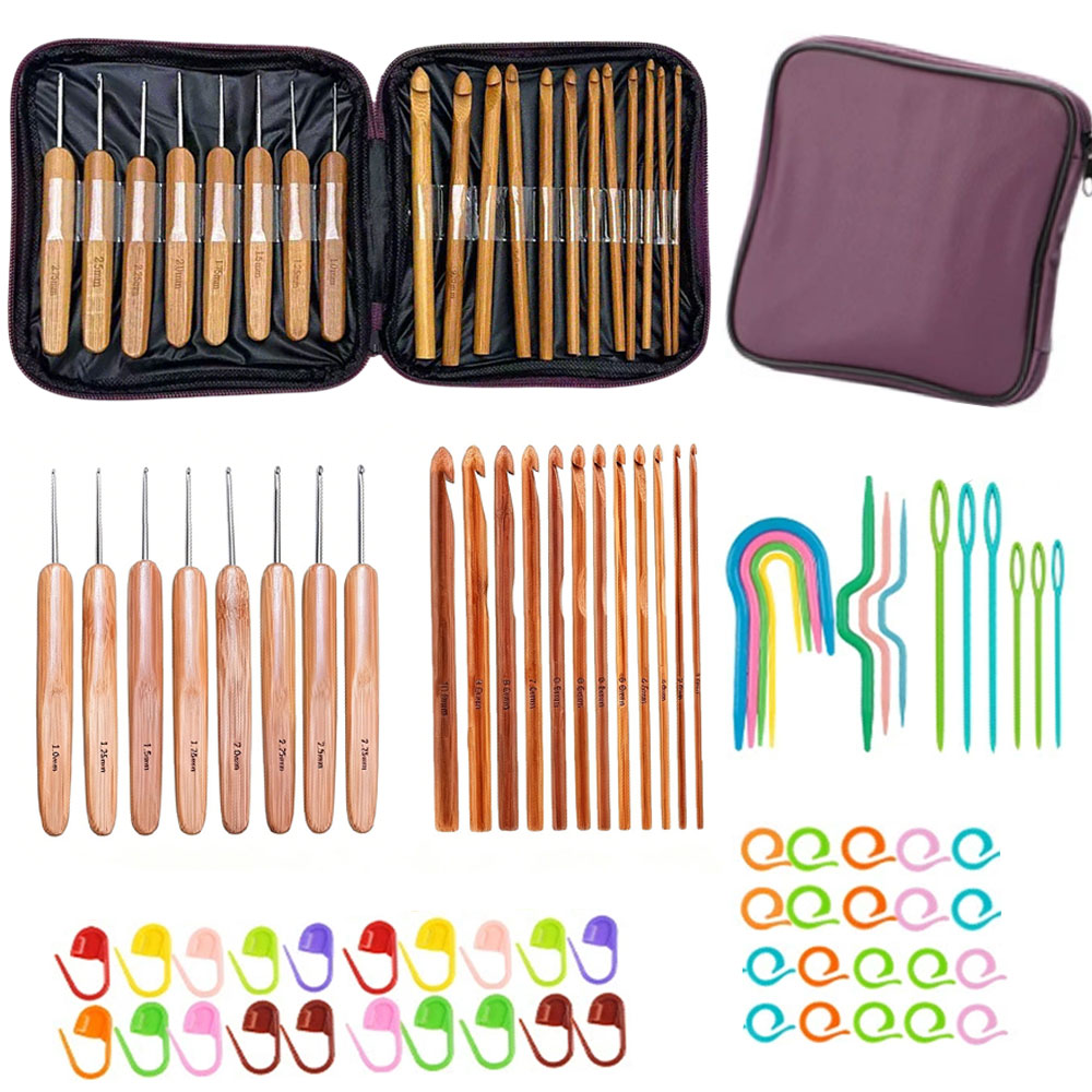 74pcs Bamboo Crochet Hooks Set - огляд і ціна Sewing Knit