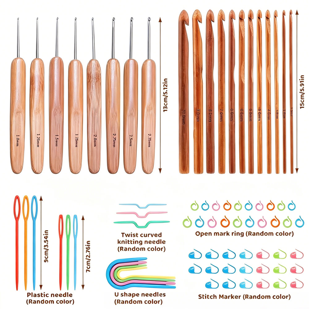 74pcs Bamboo Crochet Hooks Set - огляд і ціна Sewing Knit
