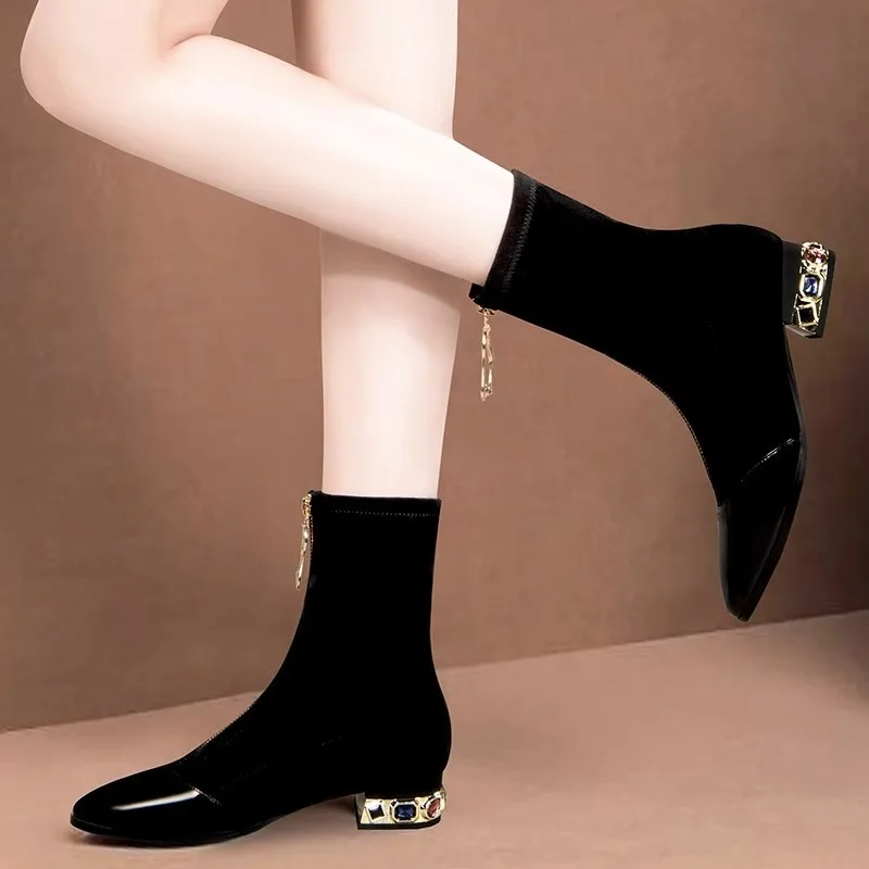 Women Shiny Sequin Ankle Boots - огляд і ціна Sewing Front Zipper